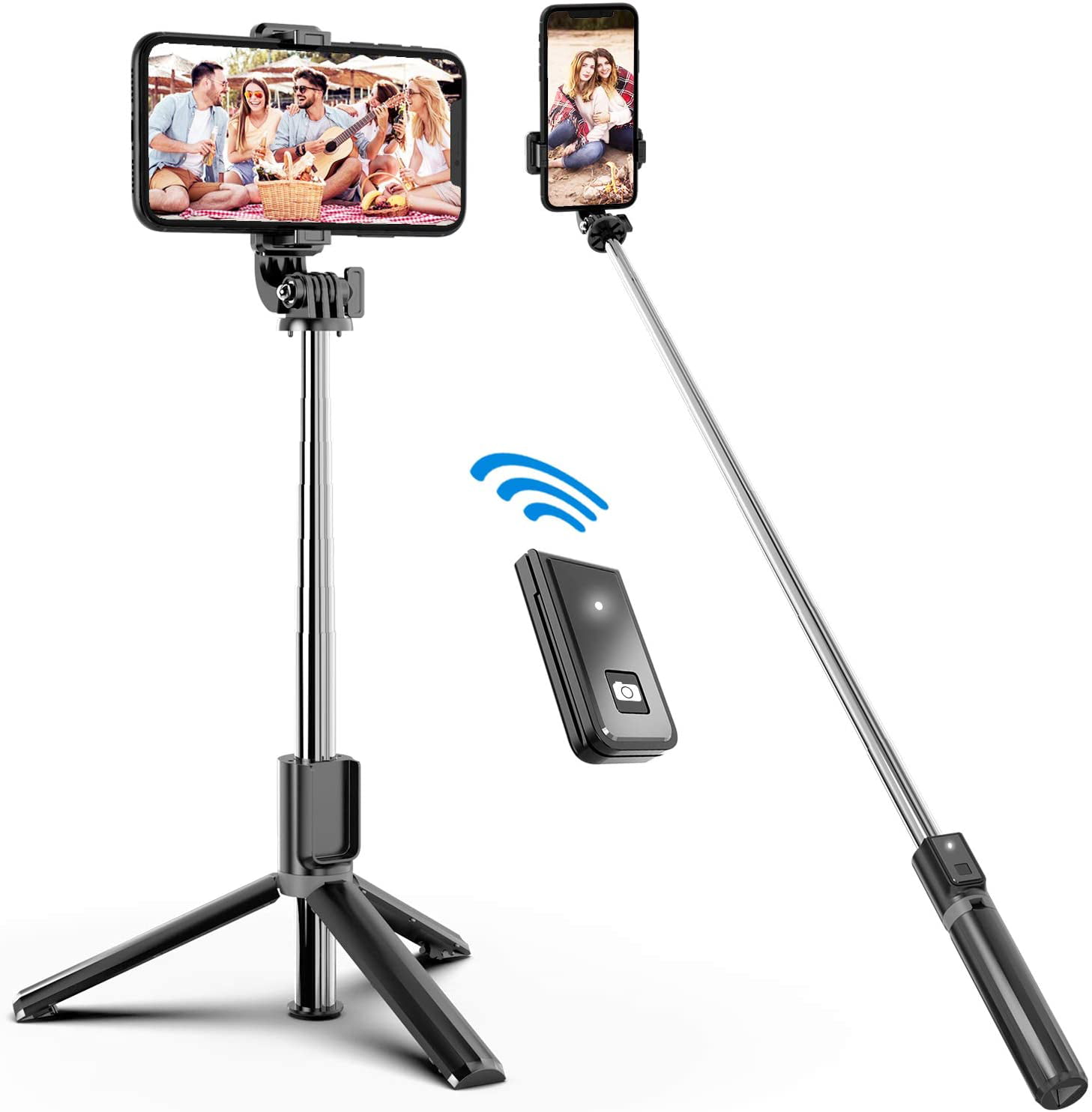 White Sony Extendable Portable Bluetooth Selfie Stick with Wireless Remote for iPhone 13/12/12 Pro/11/11 Pro/XS/XR/X/8/7 Plus/6S Samsung 40 Selfie Stick Tripod LG Android Smartphones Google 