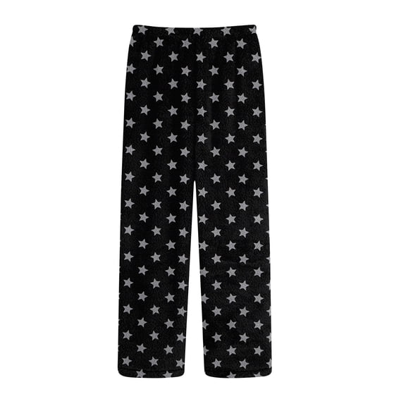 Women's Flannel Sleep Pants - Loose Waistband Warm Casual Loungewear Trousers, Black Size L