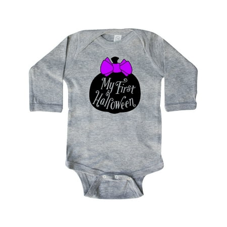 

Inktastic My 1st Halloween with Pumpkin and Purple Bow Gift Baby Boy or Baby Girl Long Sleeve Bodysuit