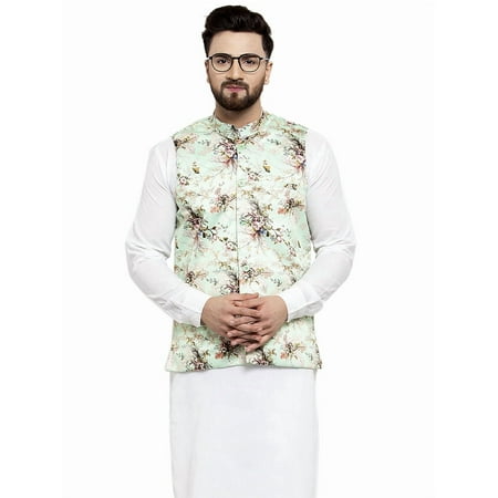 Maple Clothing Men's Vest Nehru Jacket Waistcoat Indian Outerwear Guest Outfit Festival (Lime Green, XL)