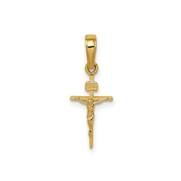 10K Yellow Gold INRI Crucifix Pendant, Polished 16mm Charm (21mm Overall)