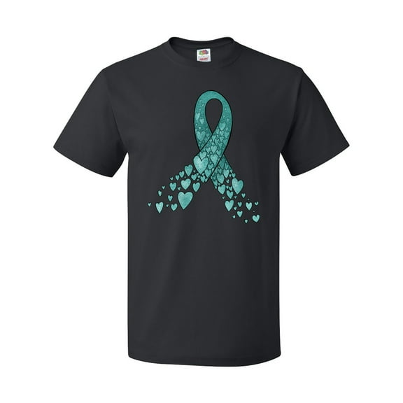 Inktastic Ovarian Cancer Awareness Teal Ribbon Made of Hearts T-Shirt