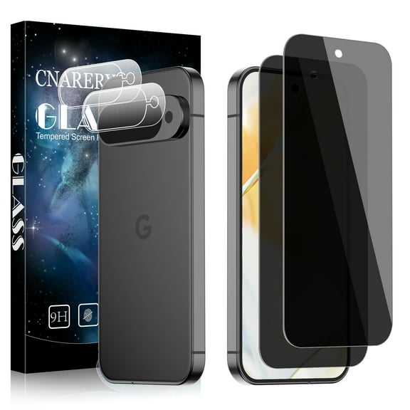[2 2] 2 Packs for Google Pixel 9 Privacy Tempered Glass Screen Protector with 2 Pack Camera Lens Protector, Support Fingerprint Unclock, 9H Hardness