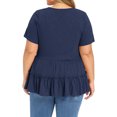 thumbnail image 3 of GRACE & GRANDEUR Women's Plus Size Easter Babydoll Tops Textured Tiered Pleated V Neck Short Sleeve Casual Loose Fit Summer Peplum Blouses 4X Navy Blue, 3 of 6