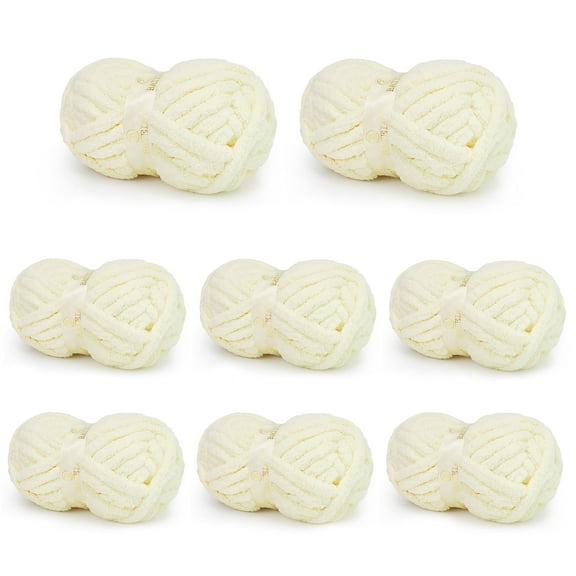 BATELO 8 Skein Chunky Yarn for Hand Knitting, Big Blanket Yarn Jumbo, Soft Chenille Yarn Bulky, 0.5lb/25yds, Milk White