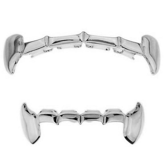 Grillz Set Full Fang Upper Top And Bottom Lower Teeth Fangs Silver Tone Hip Hop Slim Half Grills