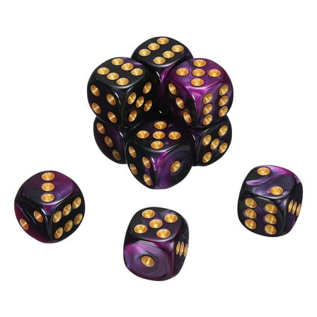 10 Pack 6 Sided Standard Dice, 2 Colors Acrylic D6 Mini Polyhedral Pearl Pattern Game Dice Set for Table Games or Math Learning, Purple and Black/Gold Point