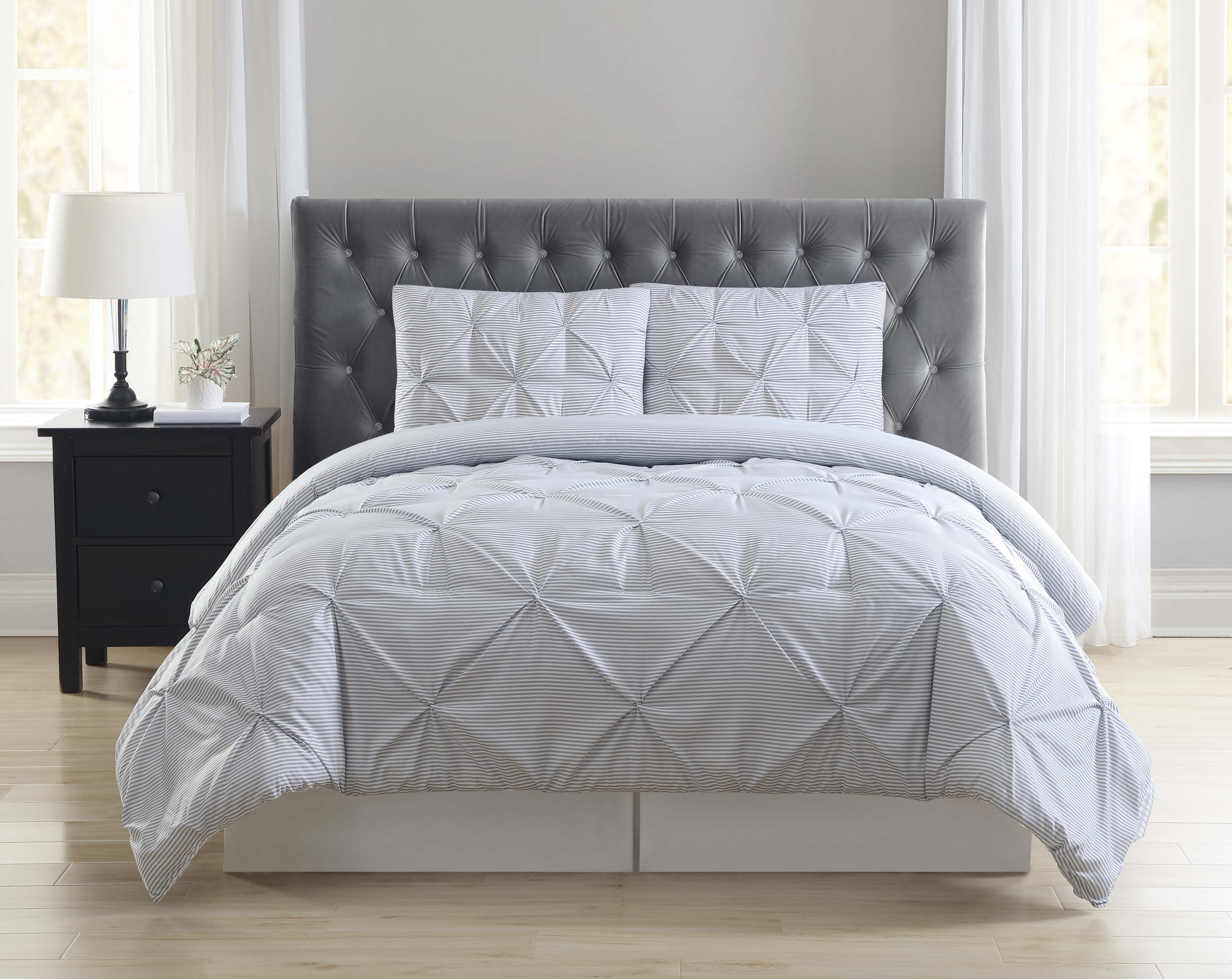 Truly Soft Everyday Stripe Pleat Gray Twin XL Duvet with Pillow Shams