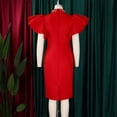 thumbnail image 5 of AURA Women’s Beaded Bodycon Midi Dress Ruffle Short Sleeves Half High Neck Zipper Solid Color S-5XL, 5 of 7