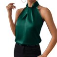 thumbnail image 2 of Xioeram Women Summer Tops Halter Sleeveless Loose Fit Blouse Solid Color Smooth Satin Tank Tops Imitation Silk Party Office Vest Workwear, 2 of 8