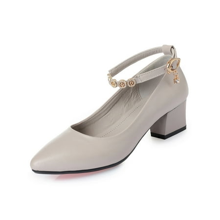 

Gomelly Womens Rhinestones Heels Fashion Hook & Loop Dress Shoes Work Casual Lightweight Block Heeled Gray-4.5 cm 6.5