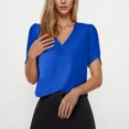 thumbnail image 3 of Summer Tops for Women Casual Solid Color Short Sleeve Fold V Neck Ladies Fashion Loose Top Blouse, 3 of 6