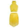 thumbnail image 5 of Aislor Women's 2 Piece Salsa Samba Ballroom Latin Dance Outfits Shiny Crop Top with Fringe Skirt Yellow XXL, 5 of 7