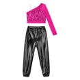 thumbnail image 4 of YONGHS Kids Girls One Shoulder Crop Top with Metallic Harem Pants Hip Hop Ballet Dance Outfits Hot Pink&Black 12, 4 of 5