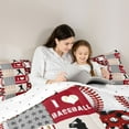 thumbnail image 6 of Feelyou Cartoon Baseball Print Bedding Comforter Set, Sports Player Twin Comforter Sets, Red Stripes Patchwork Reversible Bedding Set, Ultra Soft Bedroom Decor, 2pcs, 6 of 9
