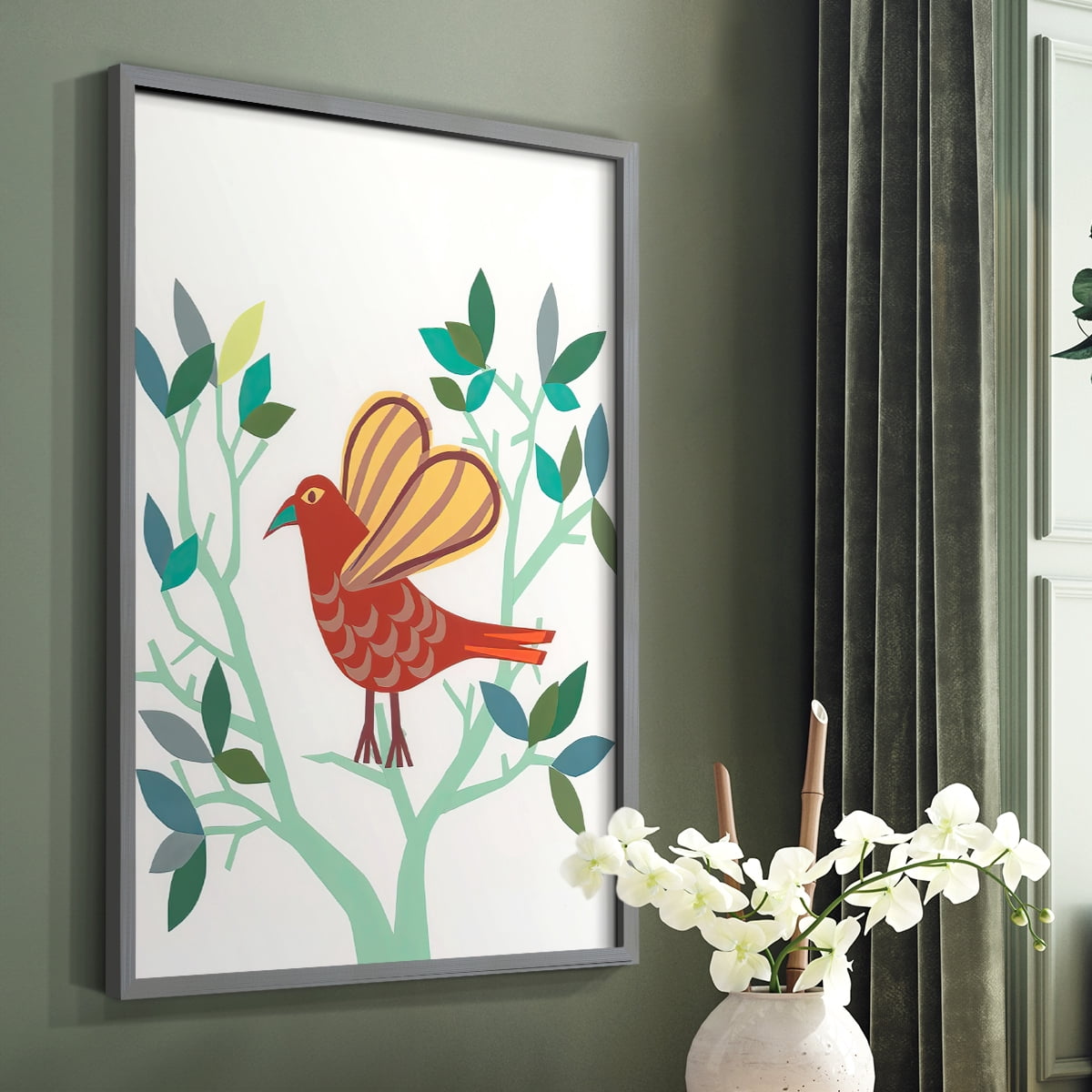 Whitty Bird I Framed Print in Gray Solid Wood 16 x 20 Framed Print