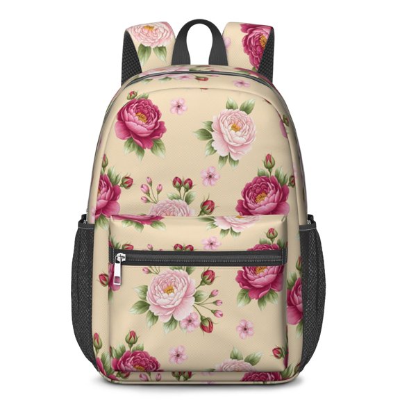 Pioneer Flower Floral Print Pattern 17" School Backpacks for Teens,Waterproof Oxford Fabric,S-Shape Padded Straps for School,Travel,Hiking,Camping