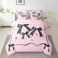 thumbnail image 3 of Feelyou Black Pink Bow-tie Twin Bedding Sets 7-Piece for Kid, Butterfly Knot Princess Bedding Comforter Set, Watercolor Bowknot Reversible Sheet Sets, Microfiber Bedroom Decor, 3 of 8