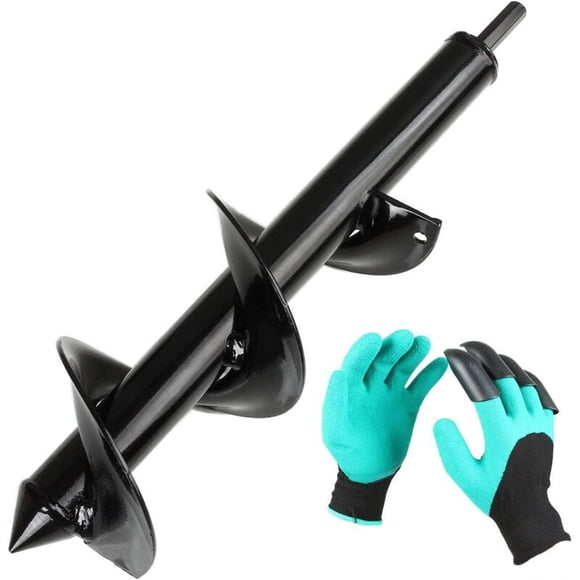 Auger Drill Bit, Garden Auger Ø 80mm + Gloves, Garden Auger for Electric Drill, Practical Planting Tool for Flower Planting Trees Shrubs