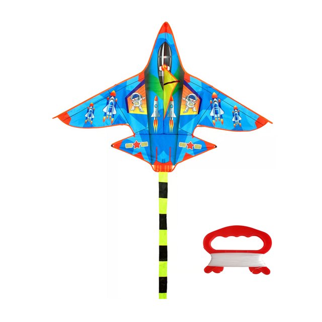 Cometa Forma de avión Portátil de una sola línea Cometas voladoras al aire libre Niños Adultos Juguete Vidrio Costilla de acero Tela de poliéster Juguetes voladores Azul 1.4x2m Inevent FN009788-05