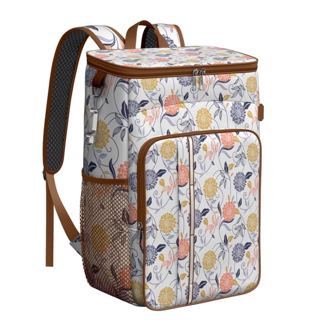Summer Floral Pattern Cooler Bag - 20L Soft Cooler with Long-Lasting Insulation, Great for Beach and Camping
