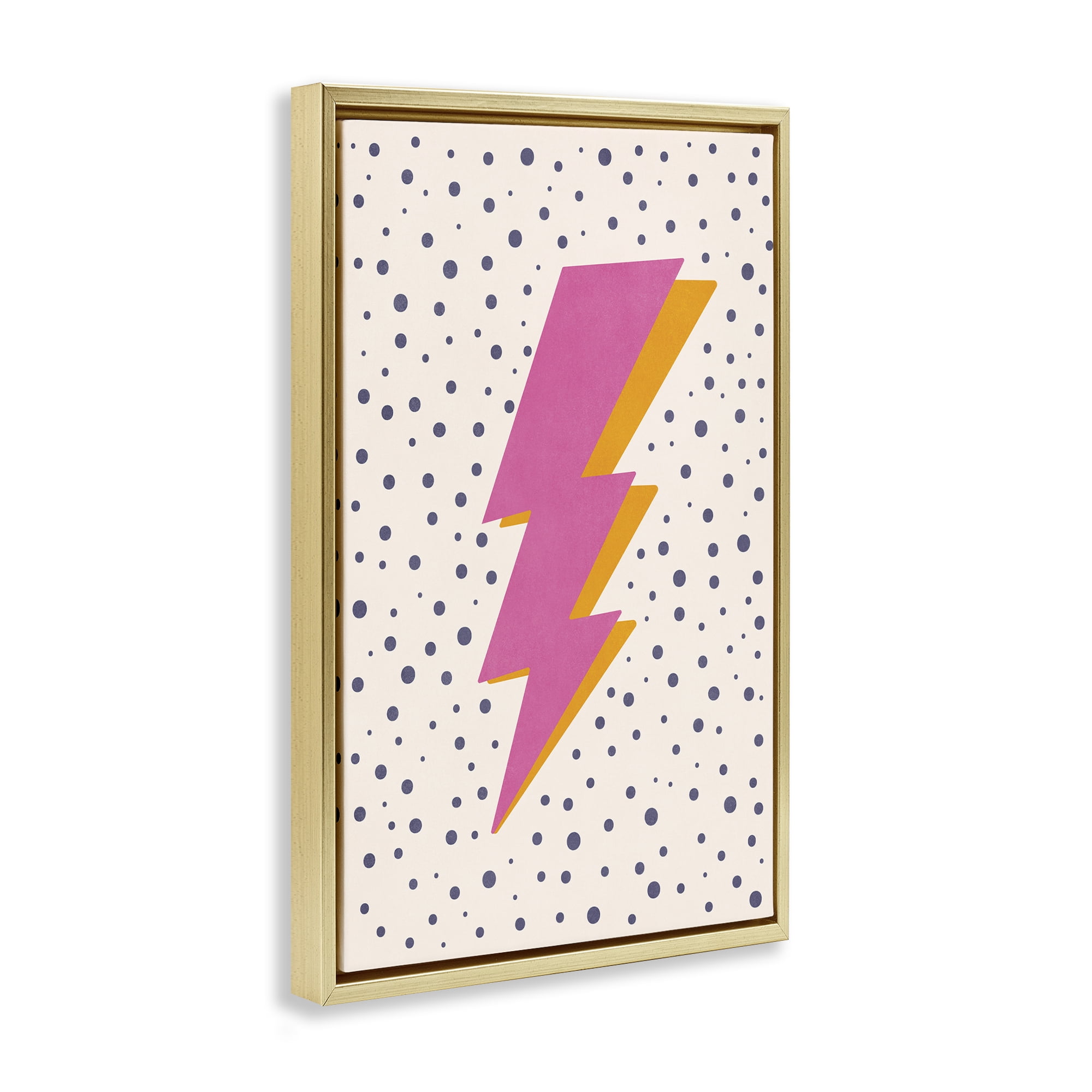 Stupell Industries Pink Dotted Lightning Bolt Abstract Painting Gold Floater Framed Canvas Art Print Wall Art, 17 x 25