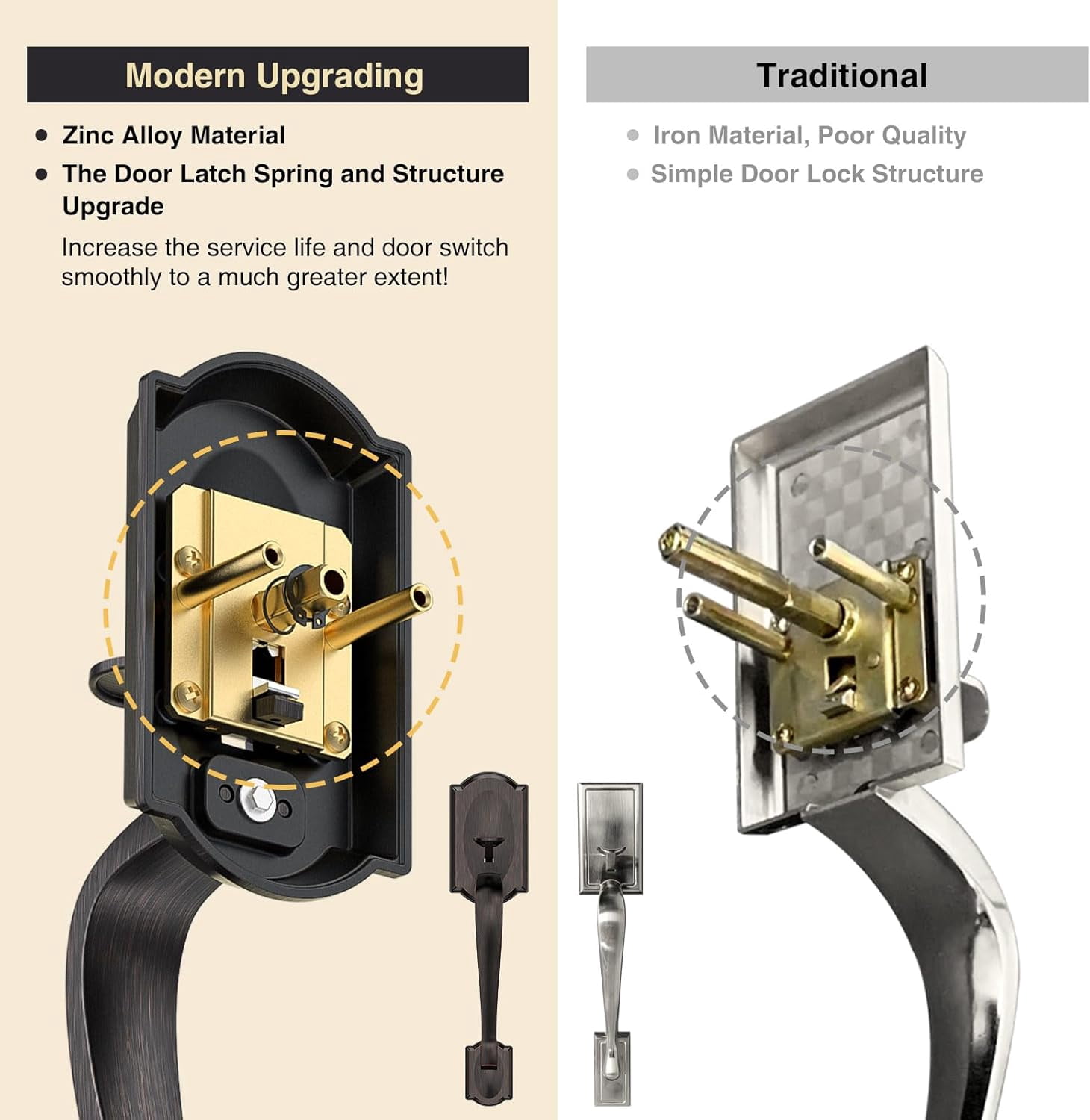 Vintage Front Door Handle and Deadbolt Set, Front Door Lock Set with Crystal Glass Door Knob, Entry Door Lock Set with Single Cylinder, Reversible for Right & Left, Oil Rubbed Bronze