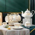 thumbnail image 2 of 22-Pieces Porcelain Tea Set, Cups& Saucer Service for 6, with Spoons,Teapot,Sugar Bowl,Creamer Pitcher and Golden Metal Rack,China Tea Gift Sets for Home&Party, 2 of 6