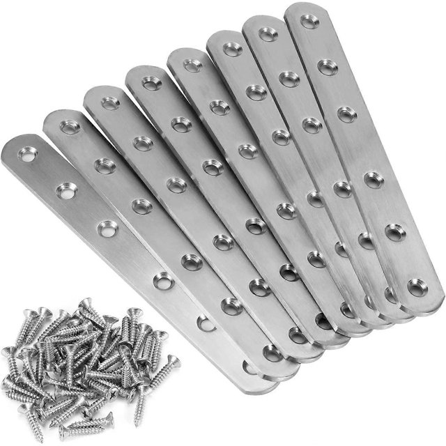 Paquete de 8 patas ensambladas de acero inoxidable, soportes de fijación rectos, soportes de ángulo plano de placa metálica (156 x 20 x 3 mm)