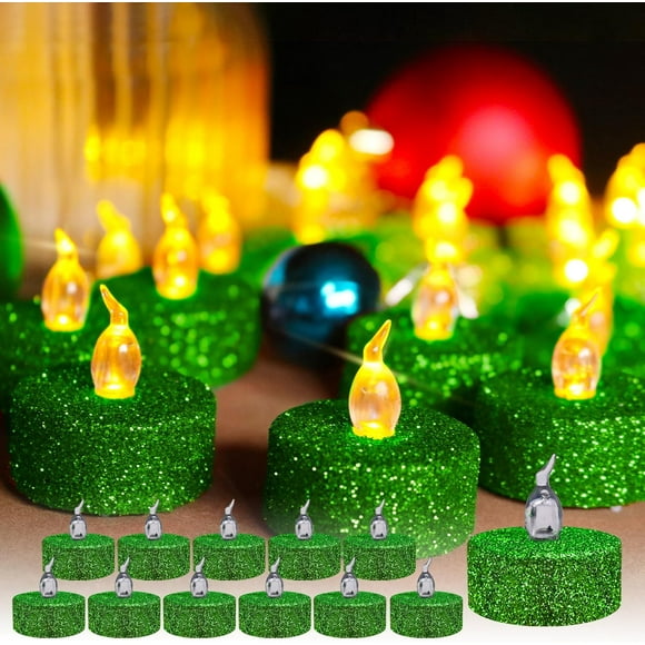 12PCS LED Tea Light Candles, Flameless Tea Lights ,Flickering Led Tealight Batteries Included for Wedding Party Decoration, Green