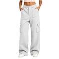 thumbnail image 2 of SYwaren Lounge Pants for Women Casual Cargo Button Multi Pocket Solid Color Athletic Fall Winter Everyday Sweatpants, 2 of 8