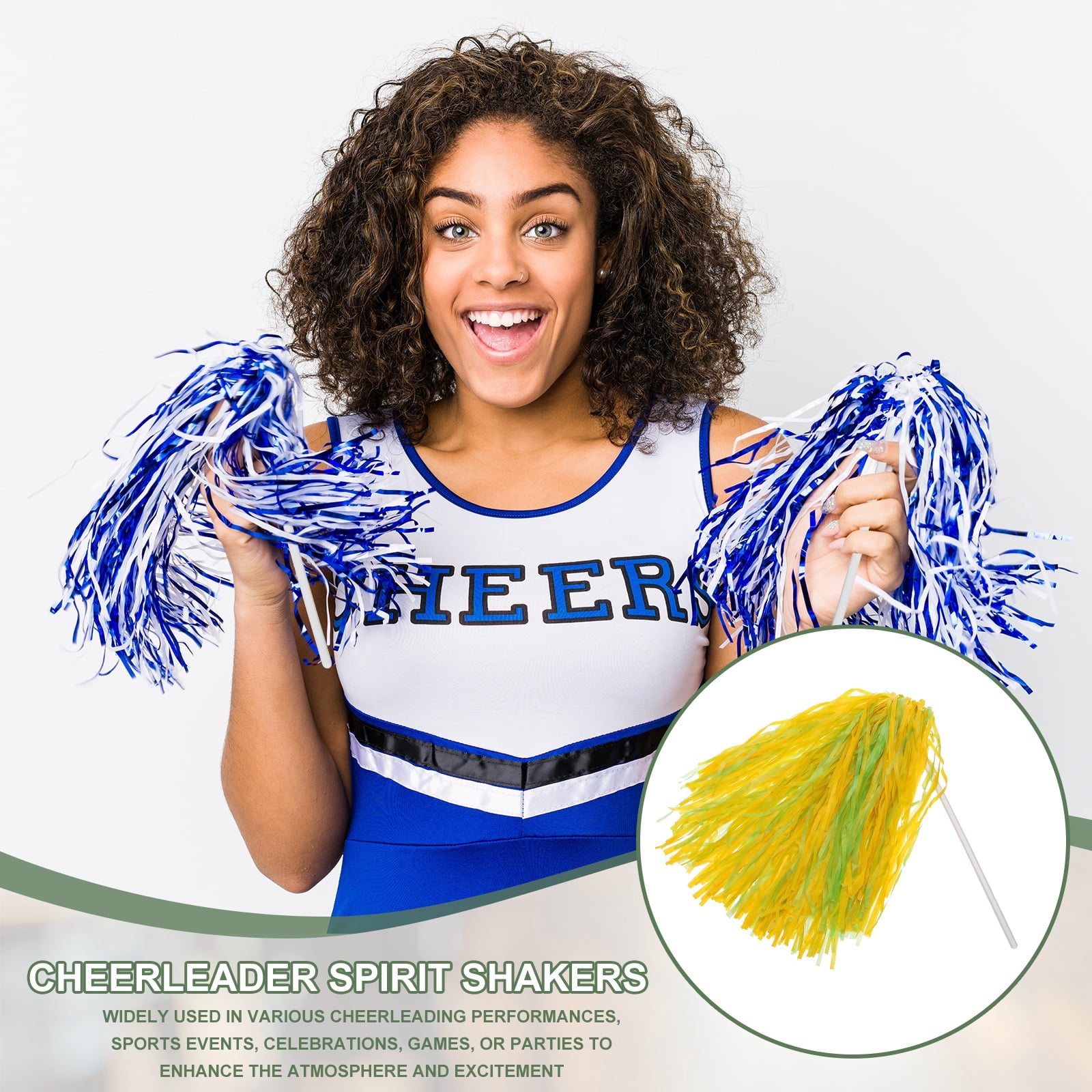 Uxcell Cheerleader Pom Poms Spirit Shakers Cheer Pompoms, Long Handle for Team Sports Dance Party Performance Cheering Green Gold