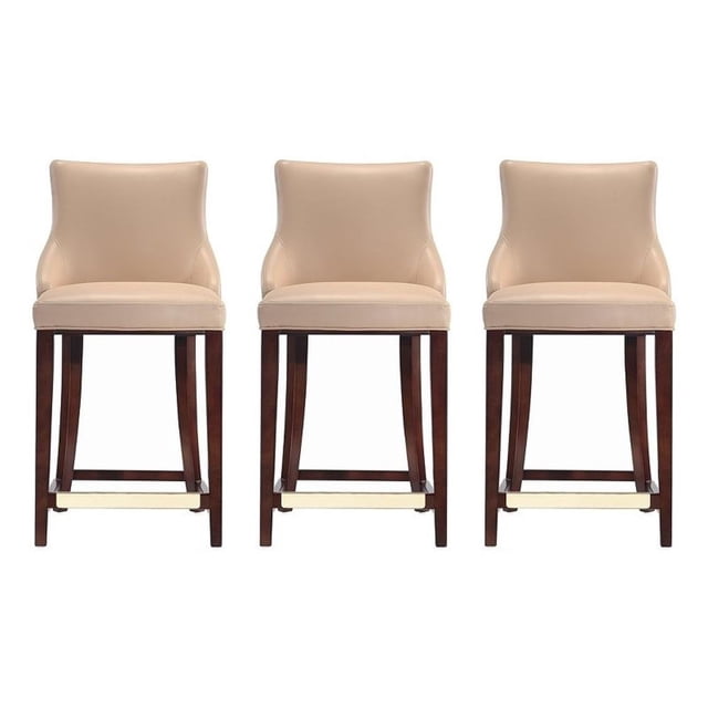 Shubert Counter Stool with Solid Wood Base in Tan - Set of 3