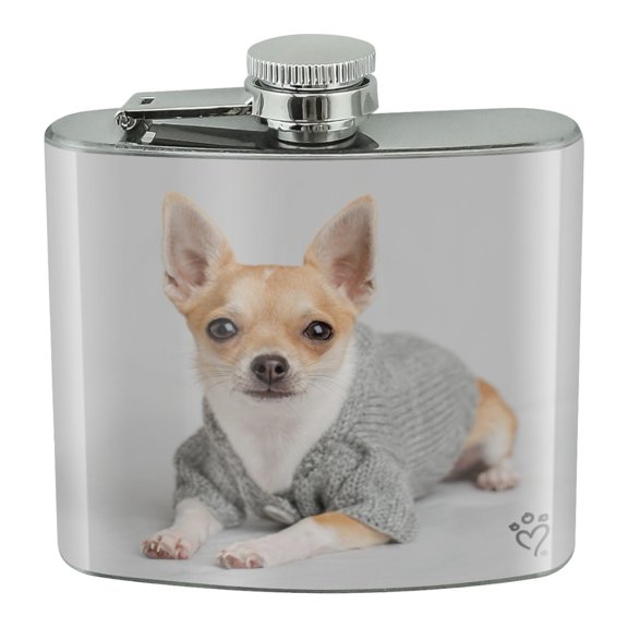 Chihuahua Little Dog in a Sweater Stainless Steel 5oz Hip Drink Kidney Flask