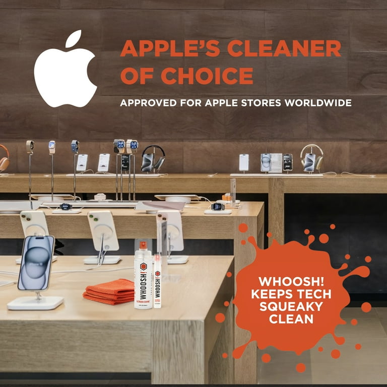 WHOOSH! Phone Cleaning Kit Duo – 3.4 oz & 0.3 oz Bottles with 2 Microfiber Cloths, Alcohol-Free Screen Cleaner for All Electronics, TVs, Laptops, Car Displays, Eyeglasses, Sports Visors, Whiteboards