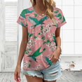 thumbnail image 3 of Hummingbird Floral Coral Women's Blouse Short Sleeve Women's Top T-Shirt Spring Summer Clothes, 3 of 7