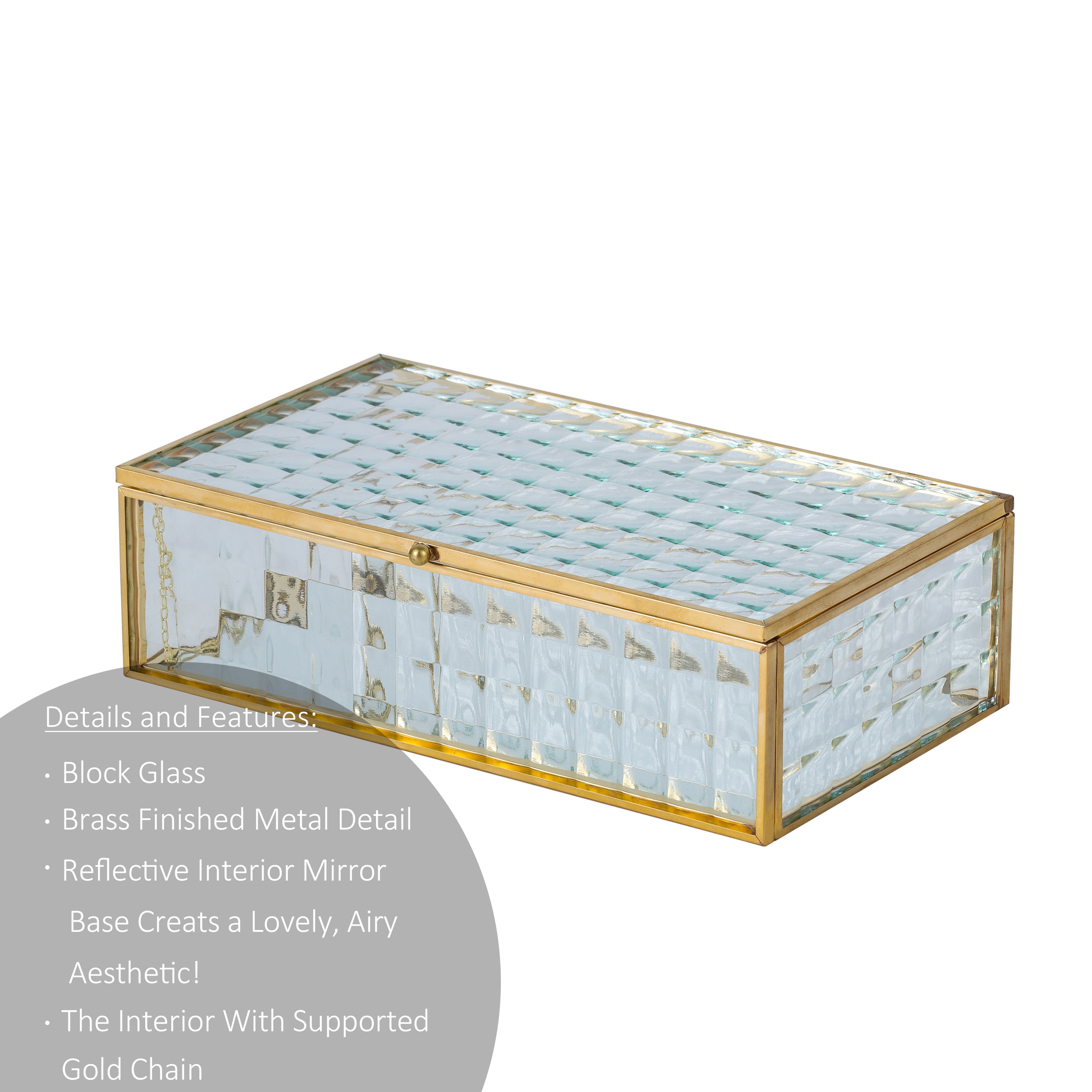 Home Decor Collection Sterling & Noble Home Textured Glass and Cooper Rectangular Tabletop Decorative Trinket Box