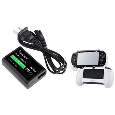 Insten US Plug AC Power Adapter+White Hand Grip Holder For Sony Playstation PS Vita