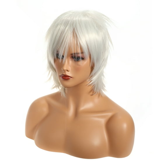 Unique Bargains Wigs for Women 14" Silver Tone Grey Wigs with Wig Cap Shoulder Length