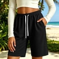 thumbnail image 5 of Kinrui Womens Long Shorts Waffle Knit Elastic Waist Drawstring Knee Lenght Pants with Pocket Black 2XL, 5 of 6