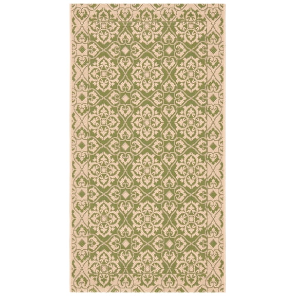 SAFAVIEH Courtyard Austin Geometric Indoor/Outdoor Area Rug, 2'7" x 5', Green/Cream