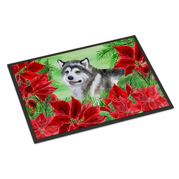 Carolines Treasures CK1287JMAT Alaskan Malamute Poinsettas Door Mat Indoor Rug or Outdoor Welcome Mat 24x36 Doormat