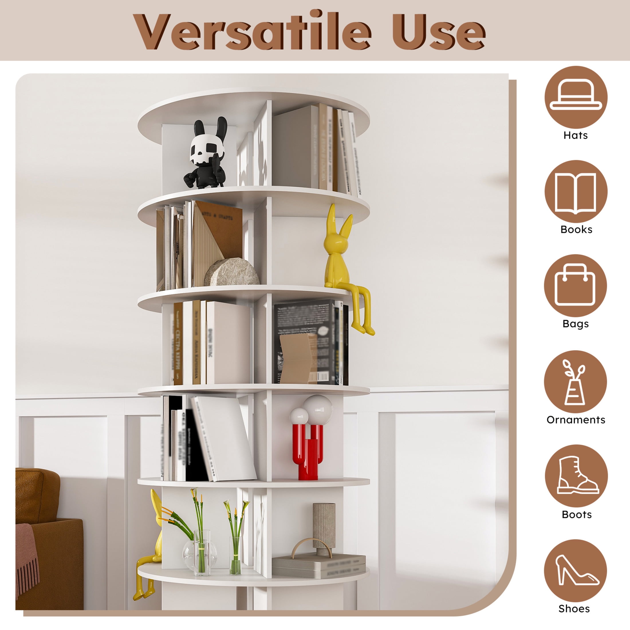 Noble House 6-Tier Rotating Shoe Rack Tower, 360° Freestanding Shoe Organizer, White