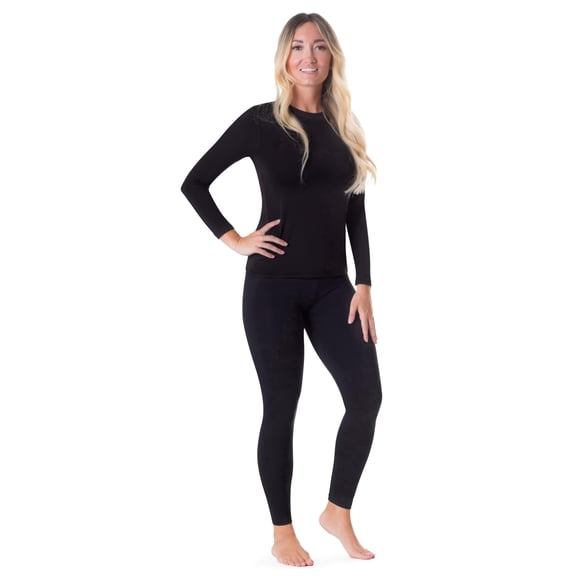 Rocky Women Thermal Top and Bottom Warmer Cold Weather Underwear Set, Black Small