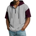 thumbnail image 2 of Men Shirts Short Sleeve Quarter Zip Hooded T-Shirt Lightweight Grey T Shirts Workout Shirts for Men, 2 of 3