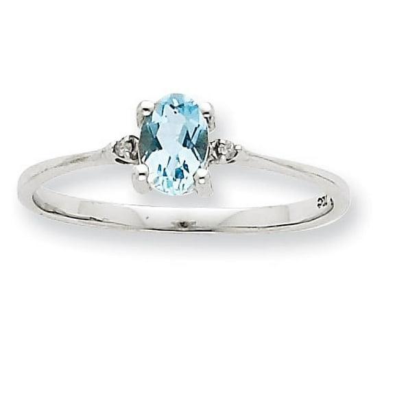 10k White Gold Polished Geniune Diamond & Aquamarine Birthstone Ring