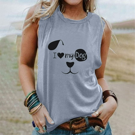 

FREE SHIPPING-camisole Summer Women Fashion Round Neck Printed Sleeveless Casual Tank Tops nightgowns for women lingerie valentines day birthday gifts Gray