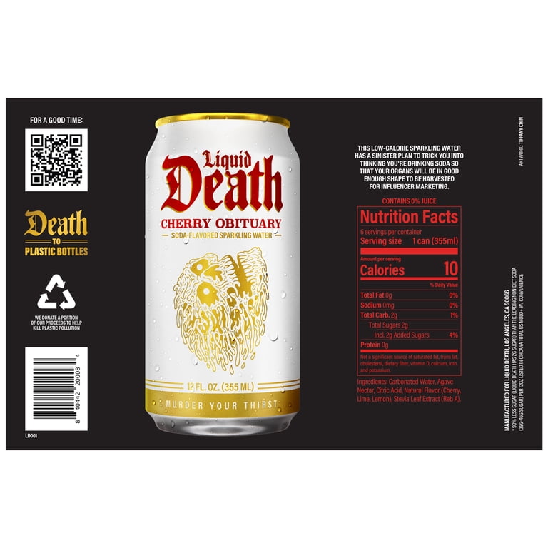 Liquid Death, Cherry Obituary, Soda-Flavored Sparkling Water, 6