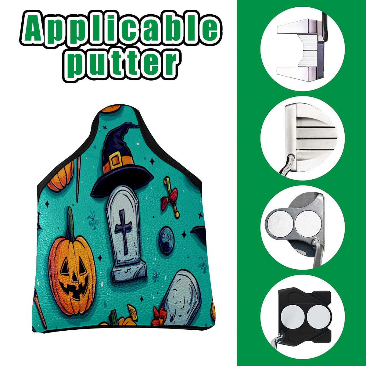 Golf Mallet Putter Cover Premium Leather Waterproof Golf Putter Head Cover with Magnetic Closure Pumpkin Witch Hat