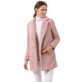 thumbnail image 2 of Allegra K Abrigo de felpa sintética liviana con botones cruzados y bolsillos para mujer Rosa S Unique Bargains abrigo, 2 of 6